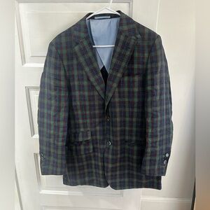 Crittenden, men’s linen sport jacket, blue/green/red plaid, 38R, great condition